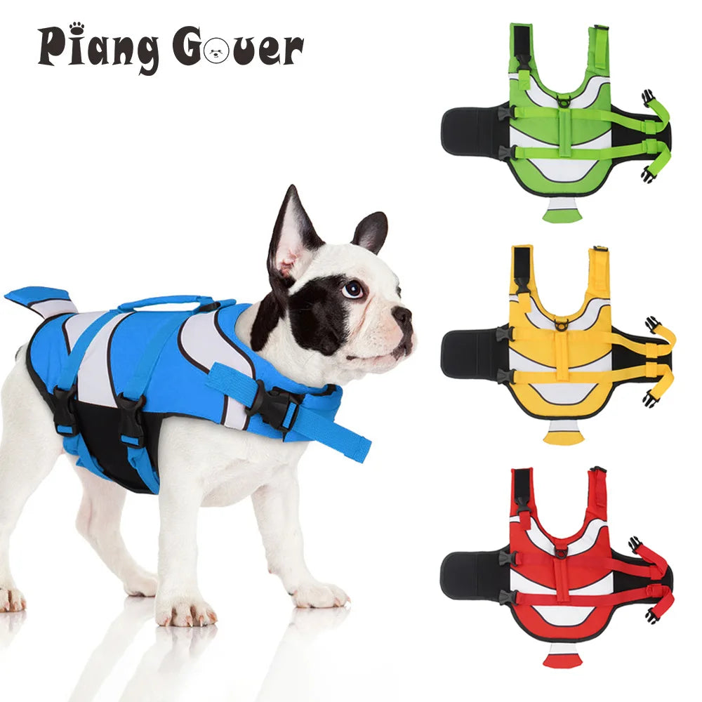 XS-2XL 4 Colors Dog Life Vest Summer Pet Jacket Dog Safety Clothes Swimwear Swimming Suit Clown Fish Pattern Pets Safety Accessories