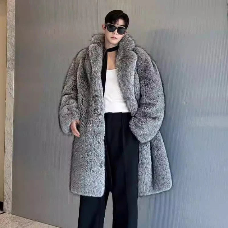 S-4XL UK Plus Size Men's Fur Coat, New Style, Mink Fur, Long Coat with a Suit Collar, Winter Windproof and Warm Windbreaker, Perfect Christmas Gift for Husband Boyfriend Lover