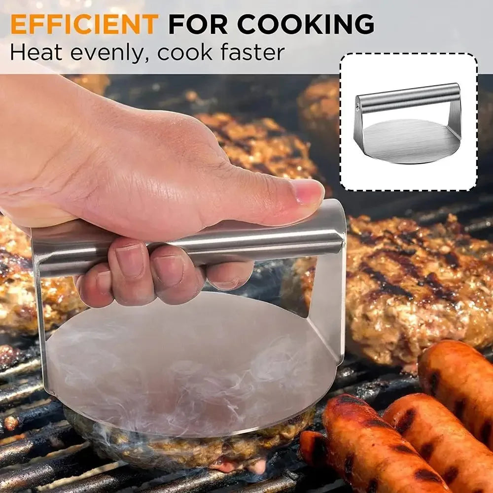Home Outdoor Courtyard Barbeque Camping Grill  Stainless Steel Hamburger Presser Meat Tenderizing Press Burger Kitchen Gadgets Meat Pie Make Kitchen Accessories Cooking Tools