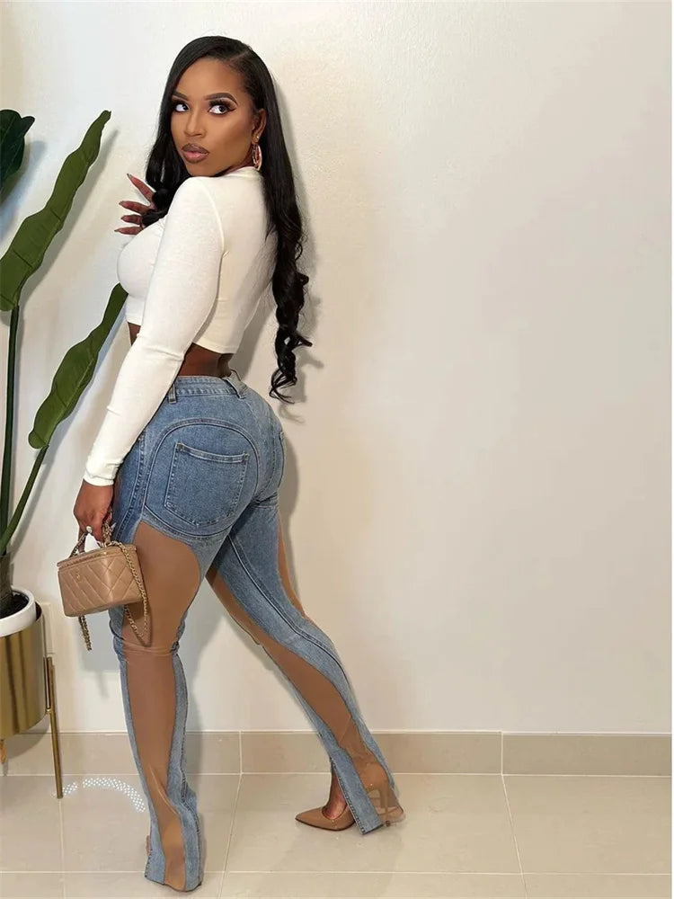 New Arrivals Y2K Clothes Streetwear S-2XL  Jeans Elastic Pants Women Casual High Waist Design Casual Denim Blue Patchwork Trousers Pants Female Girls Casual Fashion Apparel Supplies