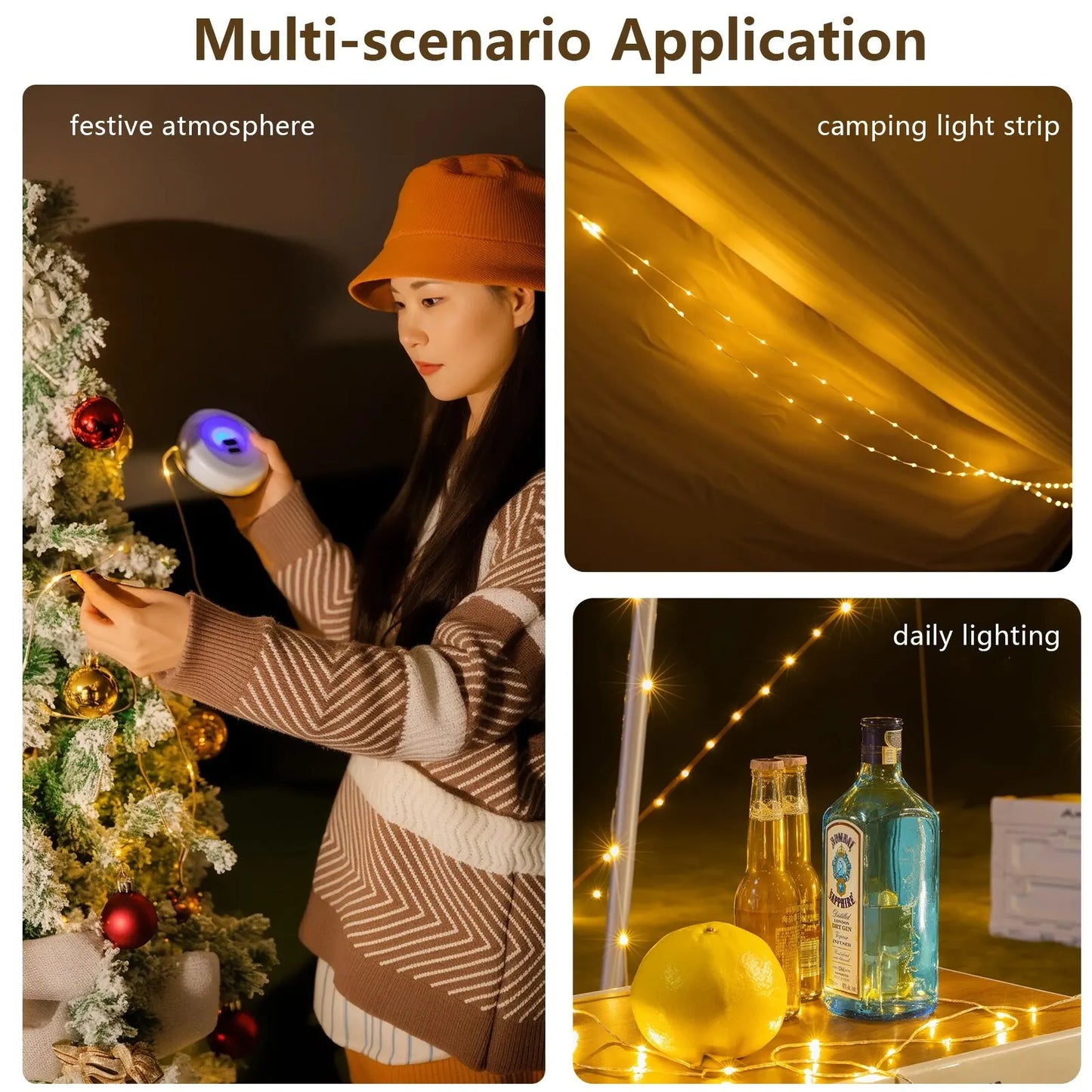 Camping String Light USB Charging Lantern 2800mAh,IPX6 Waterproof,Rechargeable Flashlights