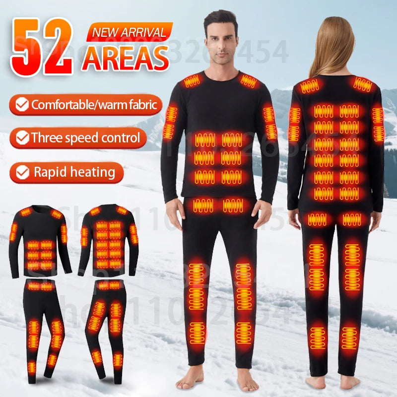 2 PCS Women Men Suit S-3XL UK Plus Size Electric Clothes 52 Areas New Material Technology Heated Underwear Winter Thermal Underwear Women Men Heating Jacket Winter Accessories USB Electric Heating Clothes