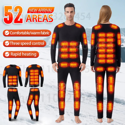 2 PCS Women Men Suit S-3XL UK Plus Size Electric Clothes 52 Areas New Material Technology Heated Underwear Winter Thermal Underwear Women Men Heating Jacket Winter Accessories USB Electric Heating Clothes