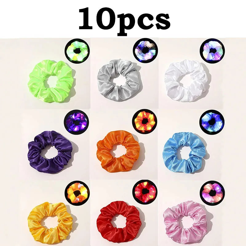 1/10/20 PCS Set LED Luminous Earrings Scrunchies Glowing Hairband Girl Light Up Hair Scrunchy Rave Festival Party Night Clubwear Headwear Supplies Hair Accessories