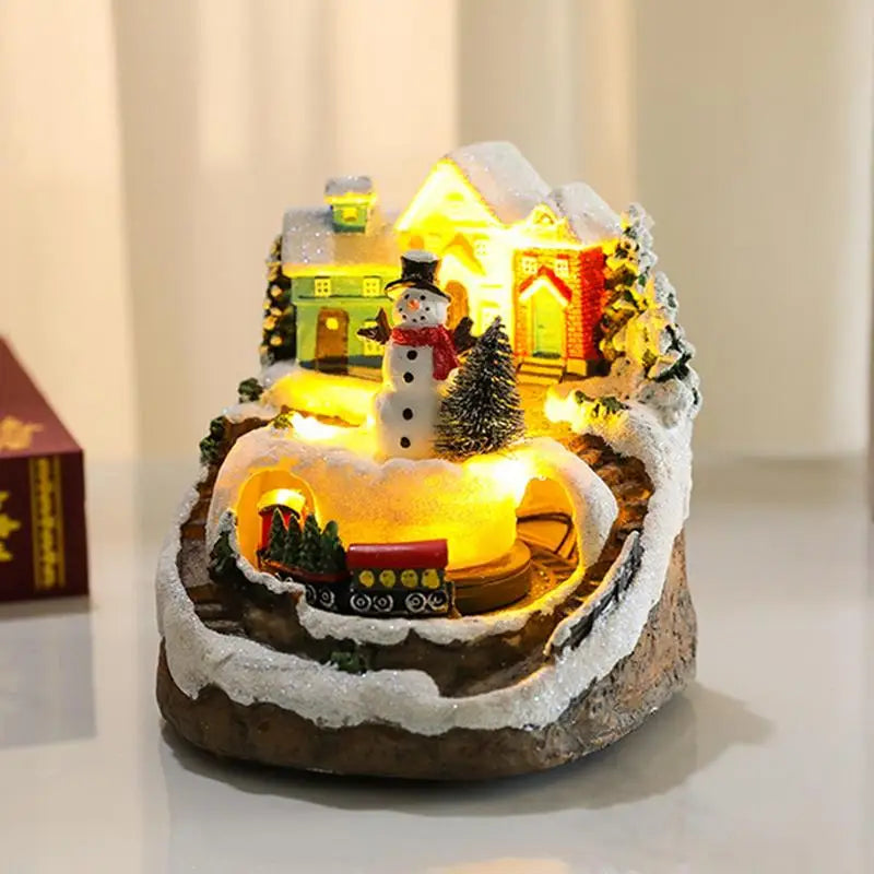Christmas Luminous Music Snow House LED Rotating Train Lighting  Ornament Crafts Resin Christmas Tree Decorations Xmas New Year Gift