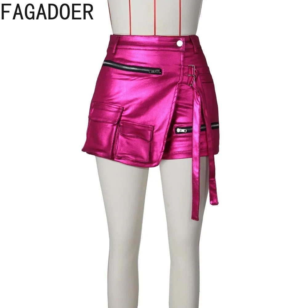 NEW!!!!  Fashion Punk Y2K Streetwear Women High Waisted Zipper Pocket Cargo Shorts Summer New Female Laser Elasticity Bottoms