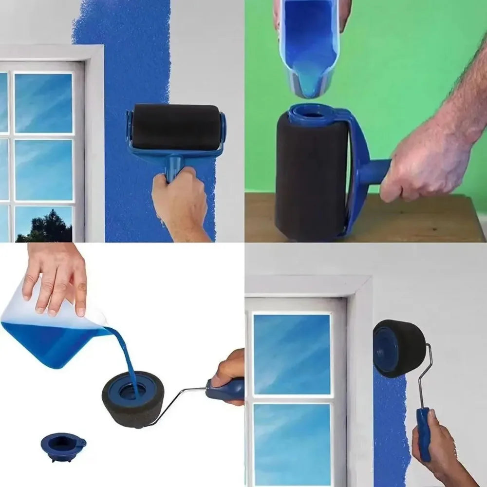 NEW Arrivals 7PCS Set Wall Texture Roller Paint Brush Telescopic Rod Set Expansion DIY Sponge Self Suction Coat Wall Paint Machine Used for Wall Corner Coating Tools Home Painting Accessories