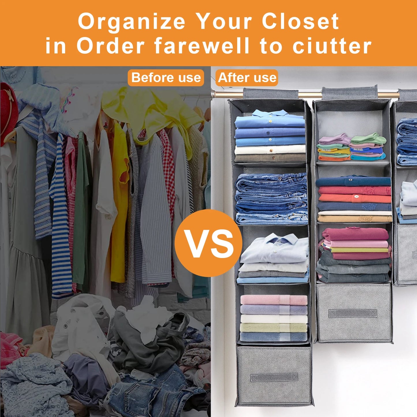 Hanging Closet Rack Shelf Tidy Hanger Wardrobe Storage Organisers Clothes Organizer Holder Collapsible Hanging Storage Shelves