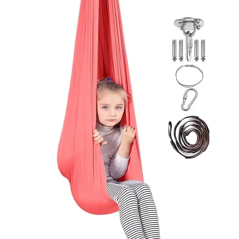 Portable Indoor Aerial Yoga Belt Set Suspension Beds Kids Swing Toy Set Therapy Elastic Hammock Hanging Chair Home Rooms Sensory Autism Kids New