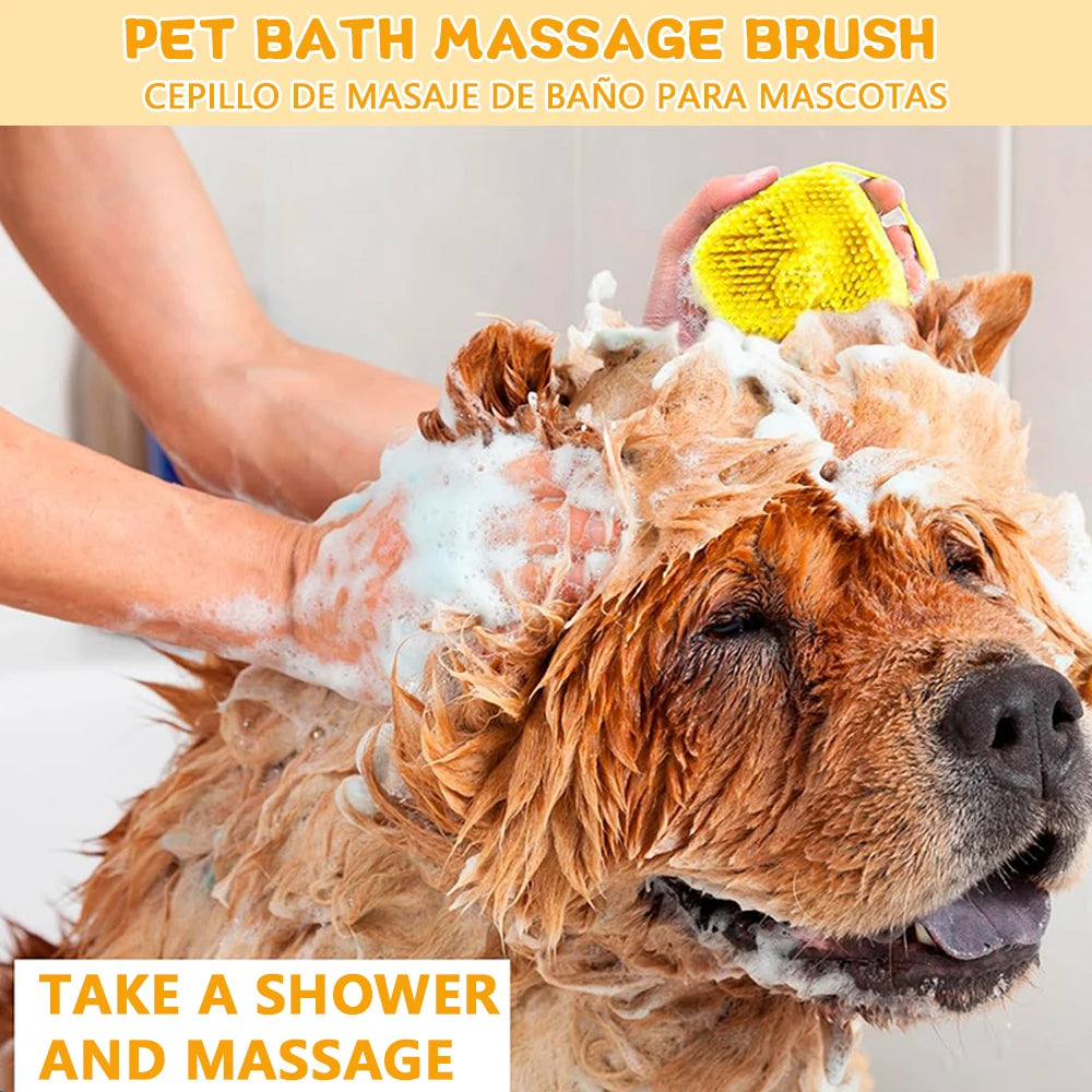 2 PCS Set Dog Bath Brush Silicone Pet Shampoo Brush Soap Dog Scrubber Cat Massage Grooming Wash Comb Soft Rubber Puppy Clean Brush Pets Grooming Tools