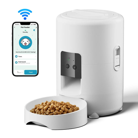 NEW Arrivals Wi-Fi + Camera Black/White Color 2L Pet Feeder Timing Smart Automatic Dog Pet Feeder For Cats Dog Button WIFI APP Camera Intelligent Dry Food Dispenser Dog Bowl Pets Supplies