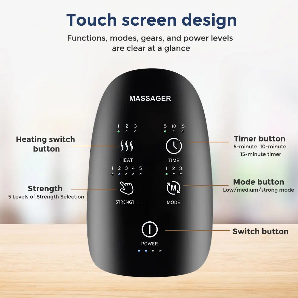 3-5 Modes Touch Screen 360° Air Pressure Hand Massager 5 Levels 3 Modes Airbag Shiatsu Kneading Palm Wrist Fingers Acupoint Hot Compress Type C Charging Port Hand Pain Relief Massager Relaxation Device