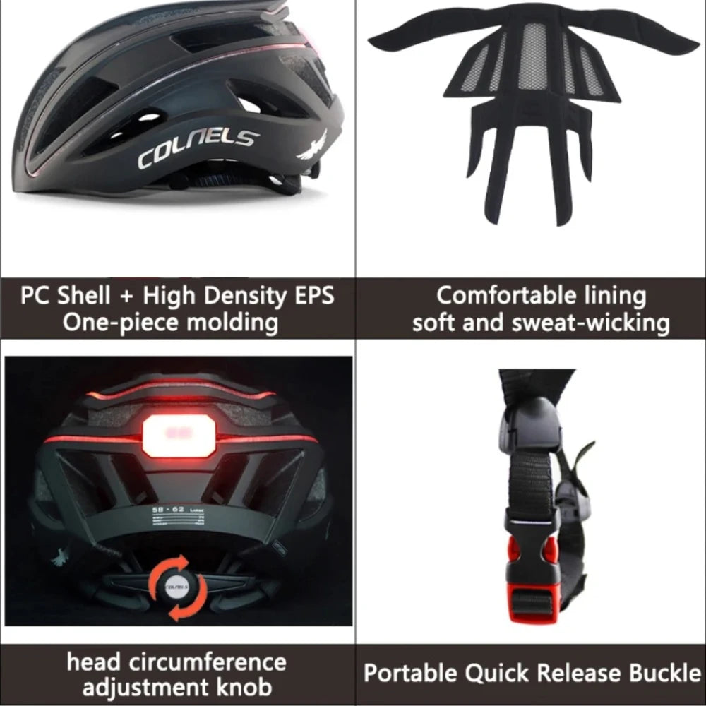 NEW!!!! Cycling Helmet USB Charging Tail Light with Light Bar Professional MTB Riding Electric Scooter Motorcycle Bicycle Helmet