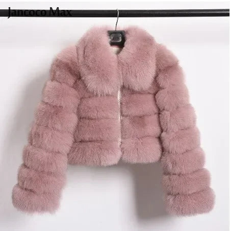 NEW Arrivals S-3XL 5 Colors Women Faux Fur Coats Fox Short Coat Turn Down Collar Zipper Full Sleeve Thick Warm Open Stitch Elegant Splice Autumn Winter Snow Outerwear Ladies Girls Luxury Fashion Clothing Supplies