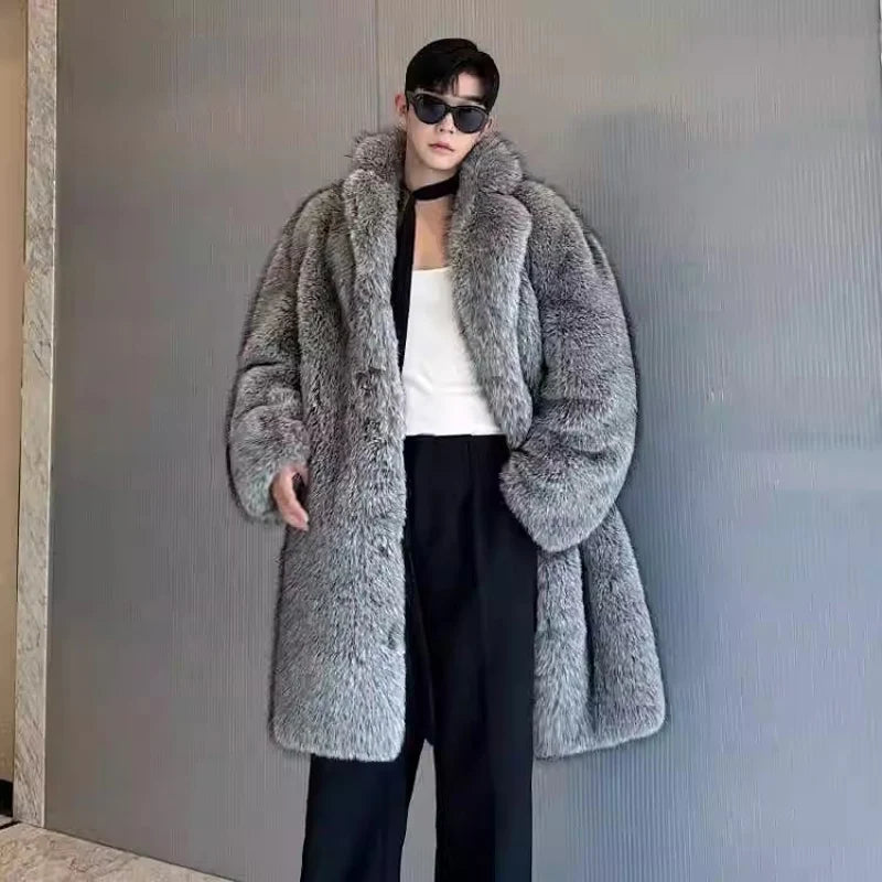 S-4XL UK Plus Size Men's Fur Coat, New Style, Mink Fur, Long Coat with a Suit Collar, Winter Windproof and Warm Windbreaker, Perfect Christmas Gift for Husband Boyfriend Lover