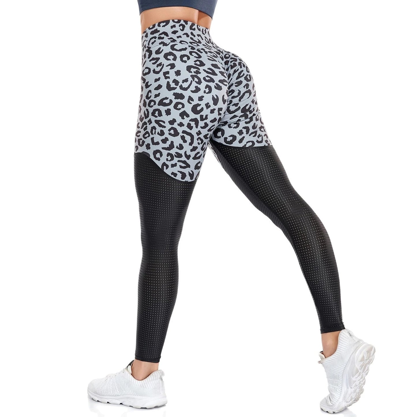 Leopard Leggings Fitness Women High Waisted Yoga Pants Compressing Belly Sports Tummy Control Ruched Gym Workout Pants