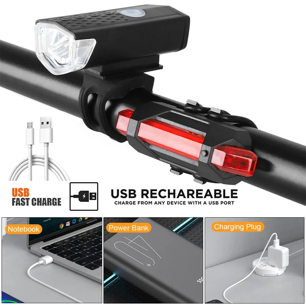 USB Rechargeable Bike Light Set Front Light with Taillight Easy to Install 3 Modes Bicycle Accessories for the Bicycle