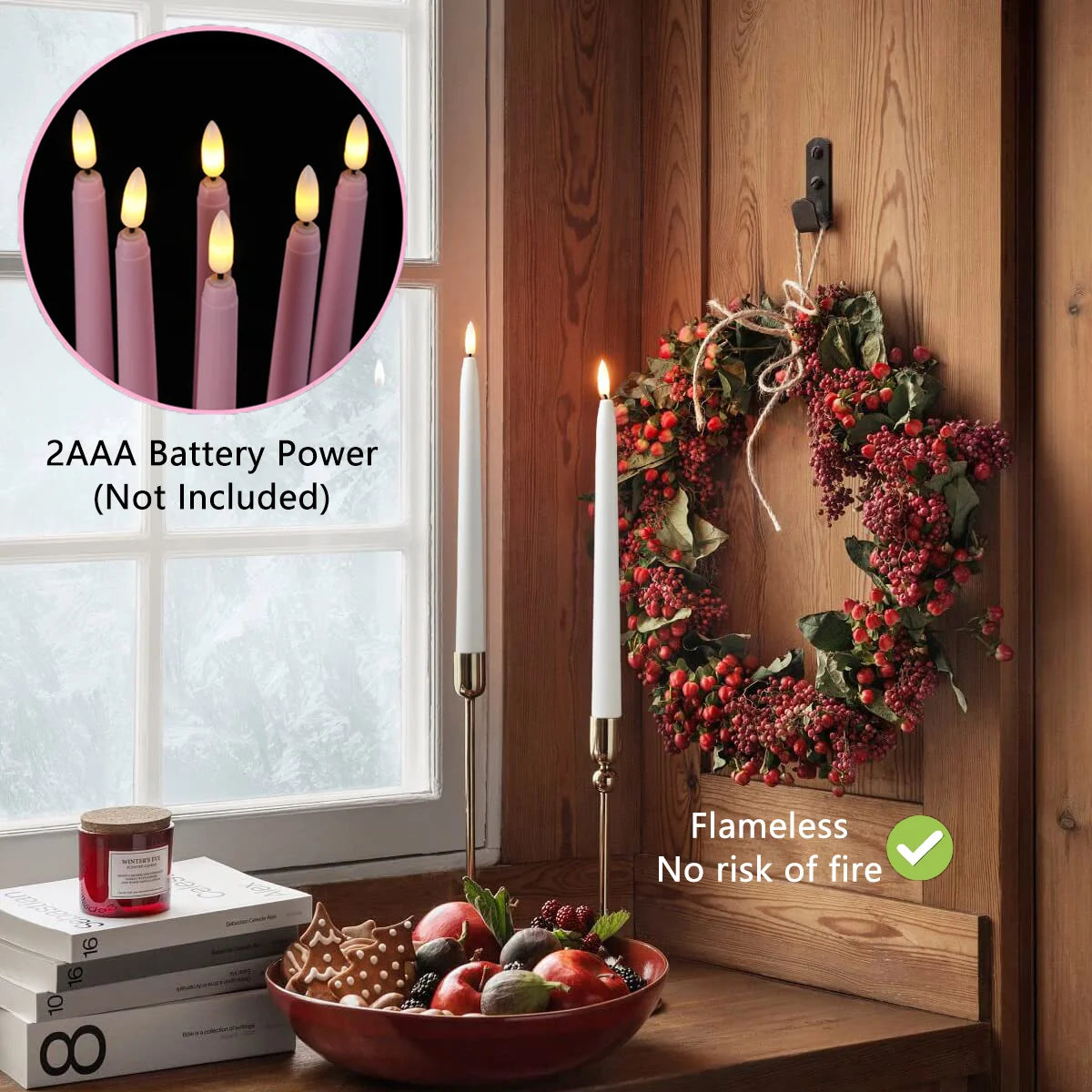 24 PCS Set with Remote Control LED Taper Candles Artificial Black Flameless Flickering Candle Christmas Lights Home Birthday Wedding Candles Battery