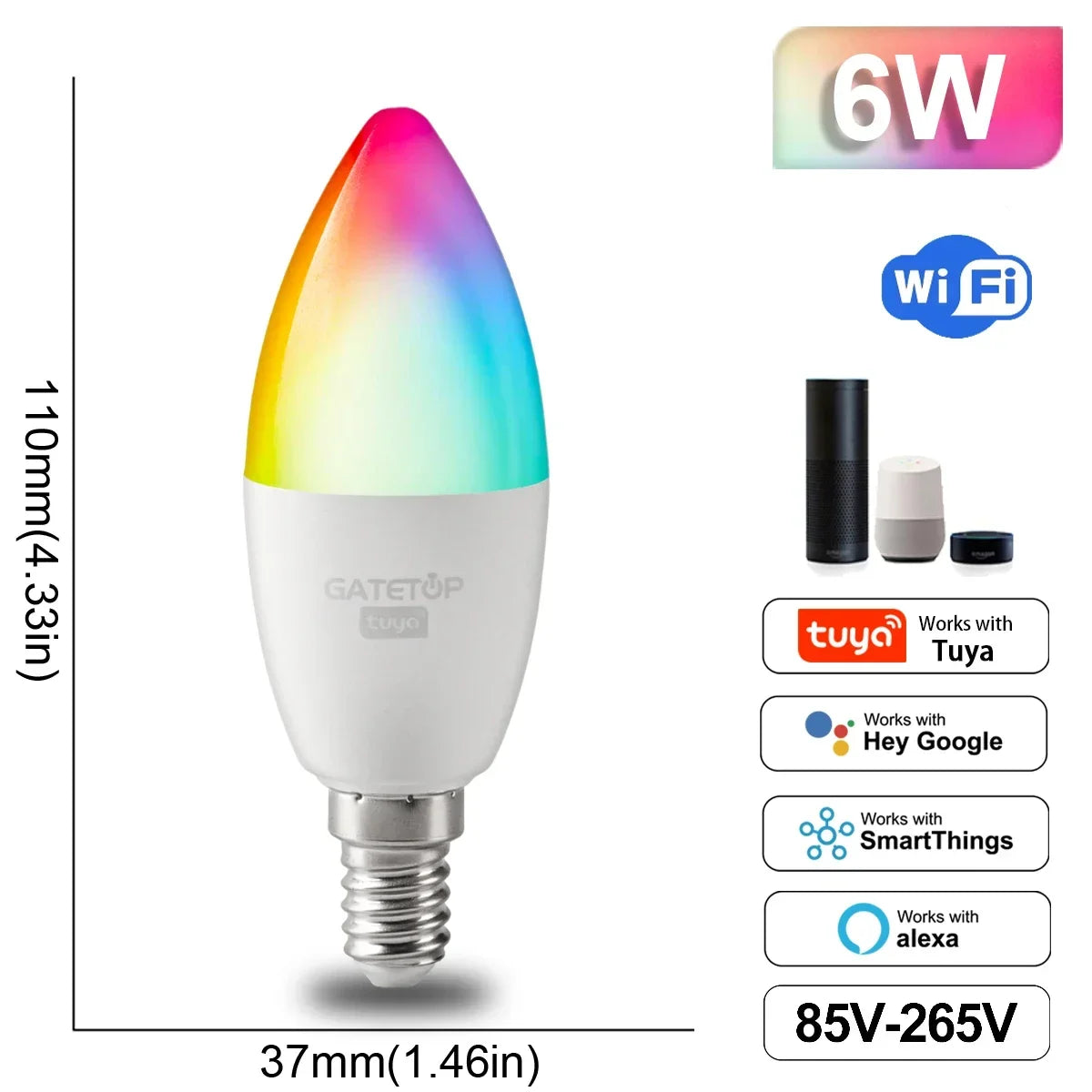 NEW Arrivals Alexa Google RGB Smart LED Bulb Dimmable TUYA  Gu10 C37 A60 T37 E14 E27 B22 Light Wi-Fi Magic Lamp AC 110V 220V Romantic Atmosphere for Living Room Bedroom Party