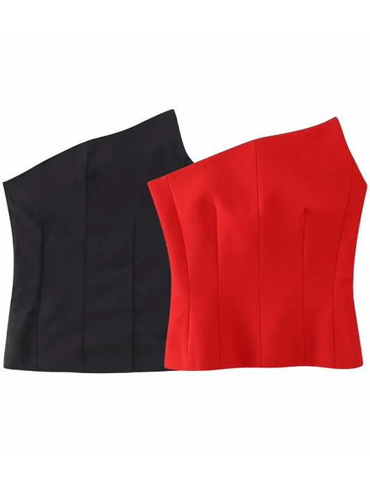 Willshela Women Fashion Solid Bustier Asymmetrical Side Zipper Corset Tops Vintage Backless Sleeveless Female Chic Lady Crop Top