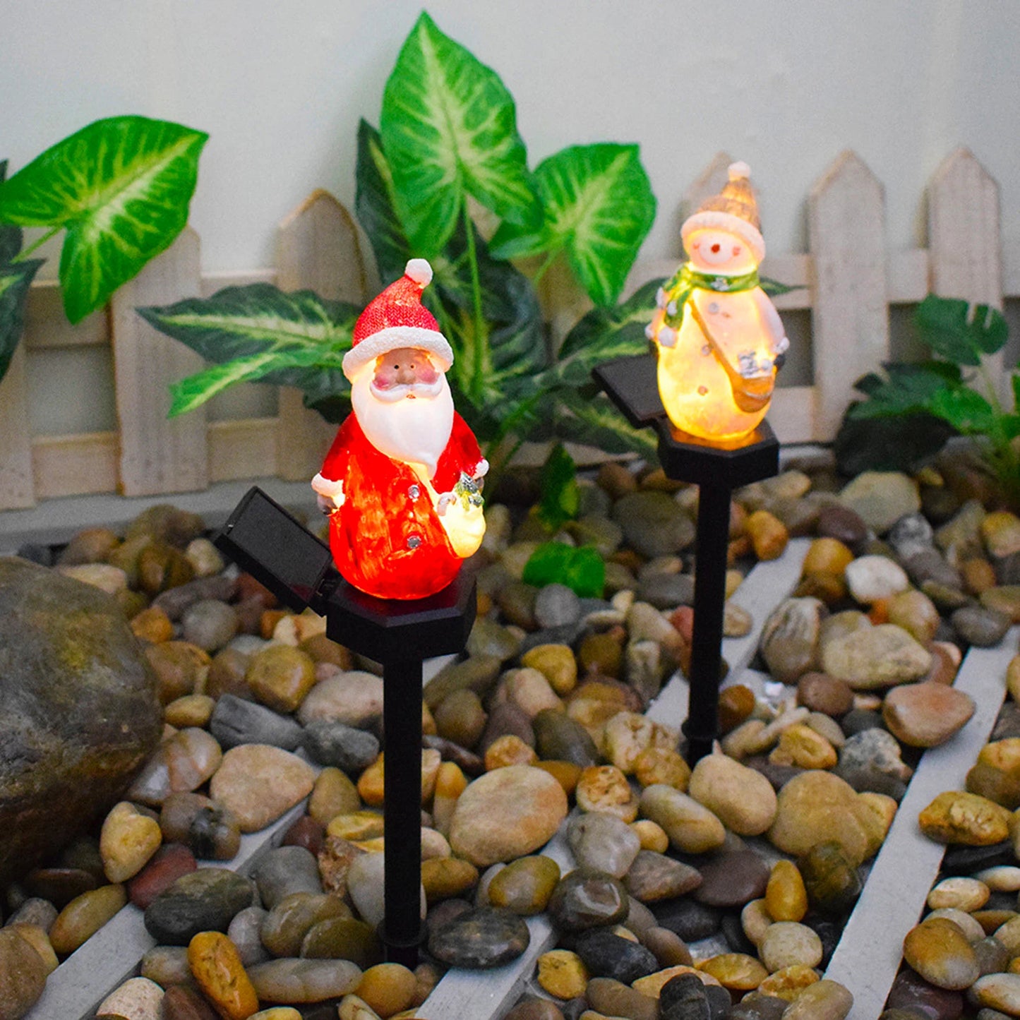 2PCS  Christmas Pathway LED Solar Lights Outdoor Waterproof Lawn Stake Lamp for Garden Decoration Yard Home Holiday Santa Claus