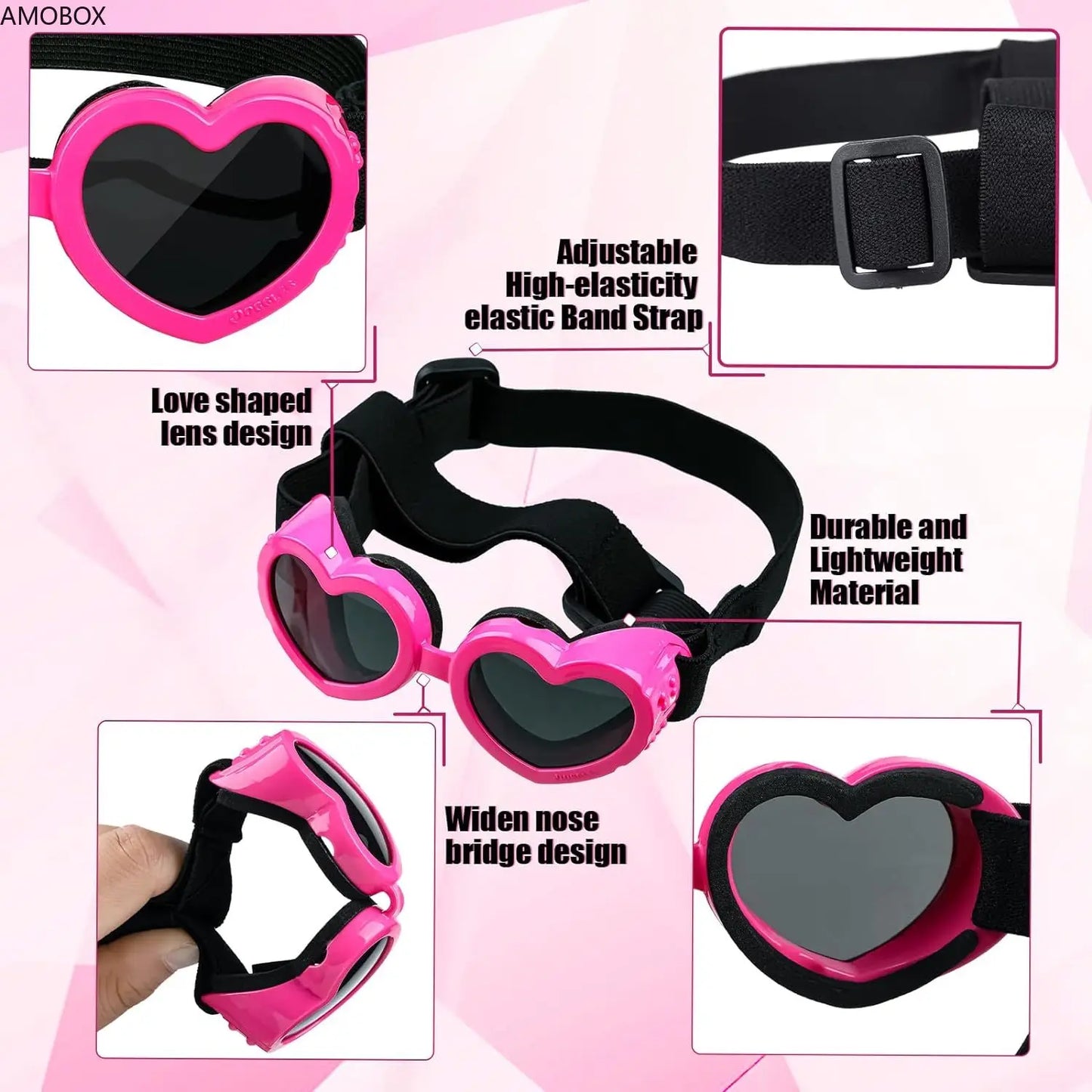 Helmet and Sunglasses Set for Small Dogs, Pink Love Glasses, UV Protection Foldable Helmet with Sponge,Comfortable, 2 Pieces