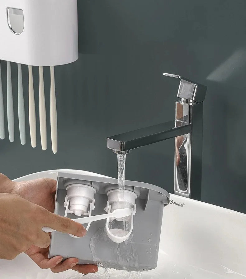 NEW 1Pcs Pink/Black/Gray Color Wash Set  Automatic Toothpaste Squeezer Cups Gargle Cup  Punch-Free Toothbrush Cup Holder Storage Rack Bathroom Products Home Accessories