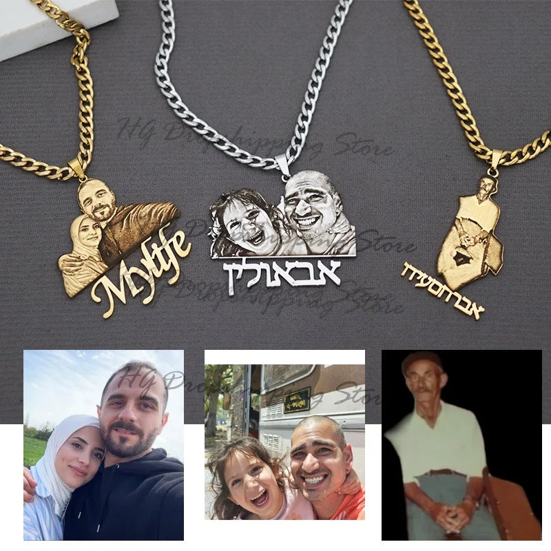 Personalized Custom Picture Nameplate Gold/Silvery 50cm Cuban Chain  Pendant Custom Photo Necklace Engraved Portrait Necklace Anniversary Birthday Wedding Gifts for  Jewelry Family Gifts