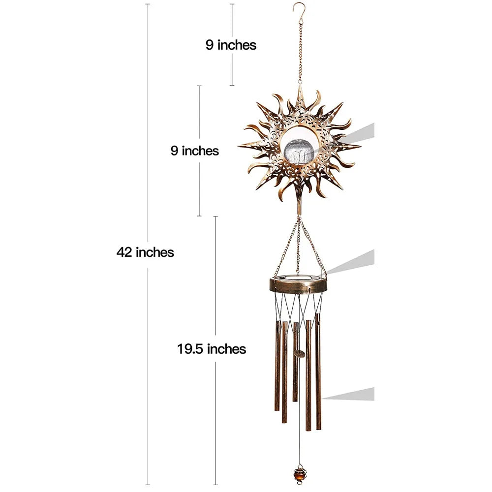 NEW Arrivals Moon/Star/Sun Wind Chimes Outdoor Glowing Moon Sun Stars Solar Glowing Wind Chime Metal Tubes Wind Bells for Home Decor Waterproof Chimes Gift