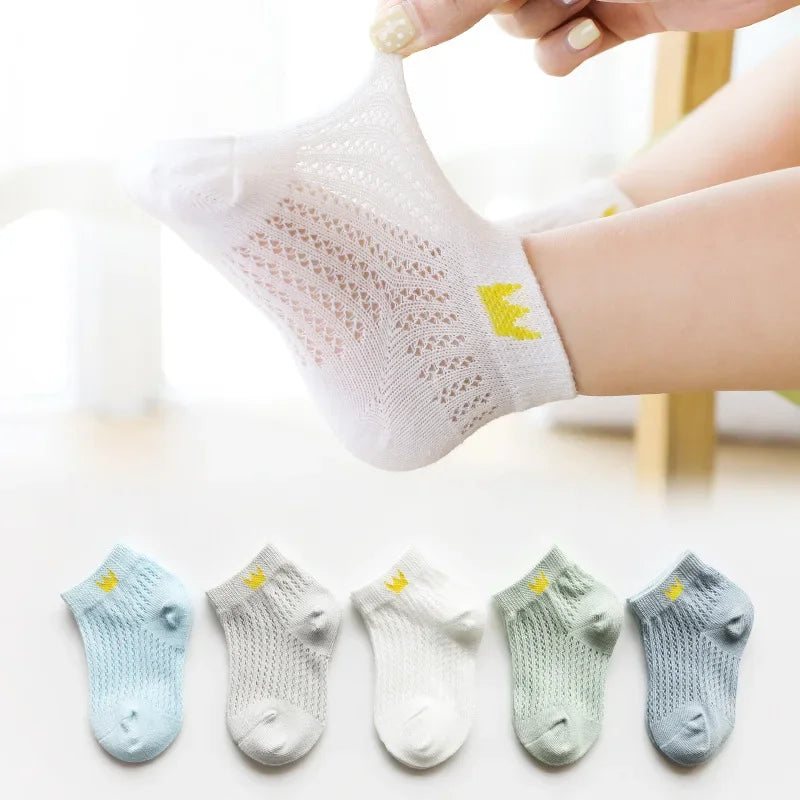 5 Pairs Set 0-12Y Summer Cotton Newborn Kids Socks Cute Cartoon Thin Mesh Baby Short Socks Dinosaur Bear Children Socks for Boys Girls Apparel Accessories