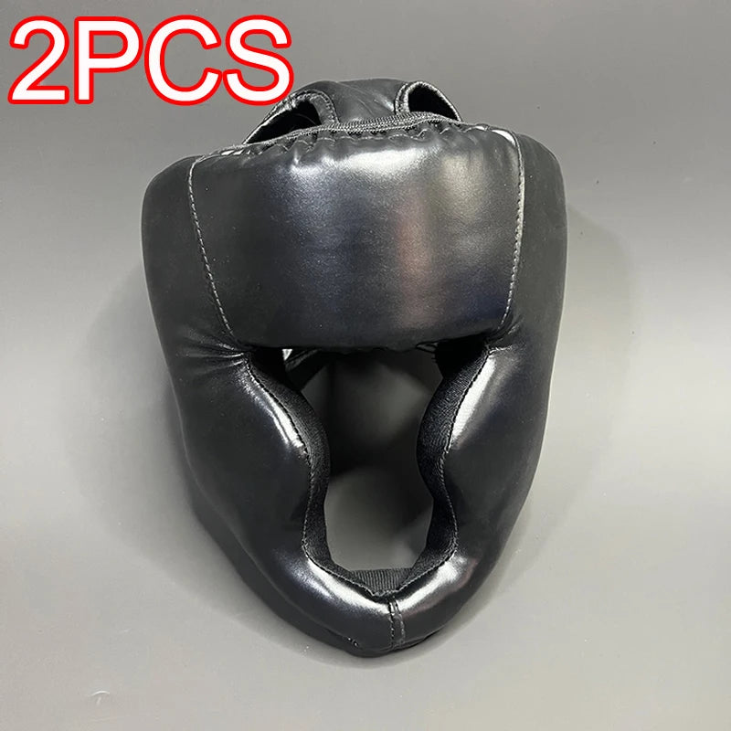 2PCS 3 Colors Set Professional  PU Leather Boxing Helmet Karate Kick Boxing Head Guard Muay Thai Sandbag Training Adults Kids Arts Helmet Head Guard Taekwondo Karate Boxing Helmets