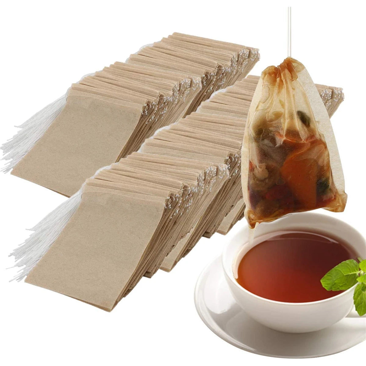 500 PCS Set Pack Tea Bags for Loose Leaf Tea Disposable Tea Bags Empty Tea Bags with Drawstring Natural Wood Pulp Tea Filter Infuser