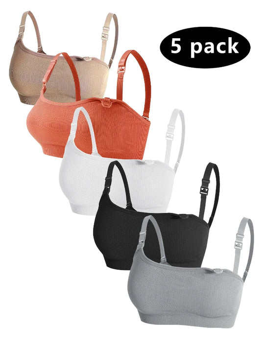 NEW Arrivals 5 PCS Set Breathable Front Open Nursing Bra Maternity Underwear Pregnancy Bra Full Cup Wireless Comfortable Breastfeeding Bra