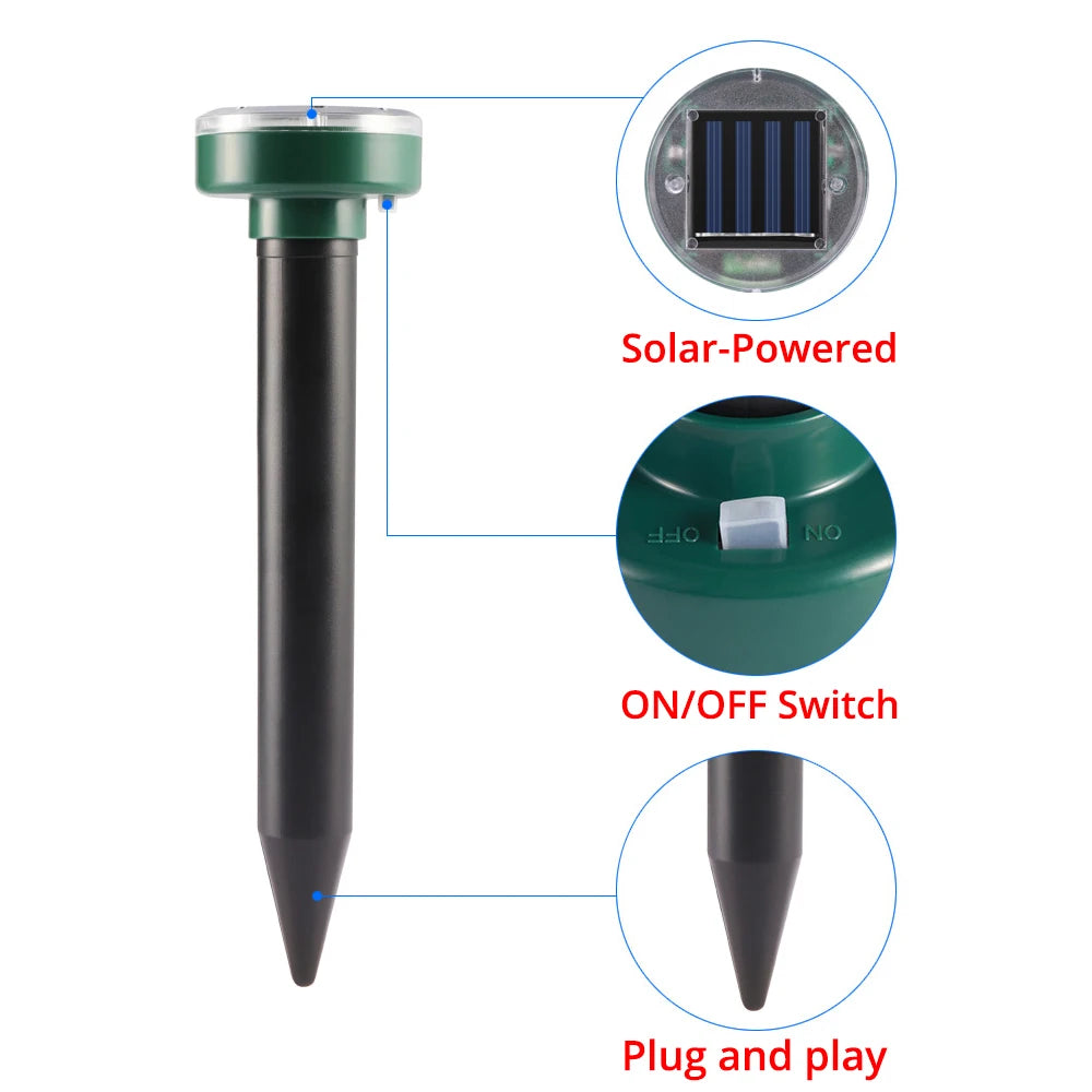 Solar Ultrasonic Electronic Mouse Repeller Snake Repeller Insect Repeller High Power Vibration Built Battery IP64 Sun Charging