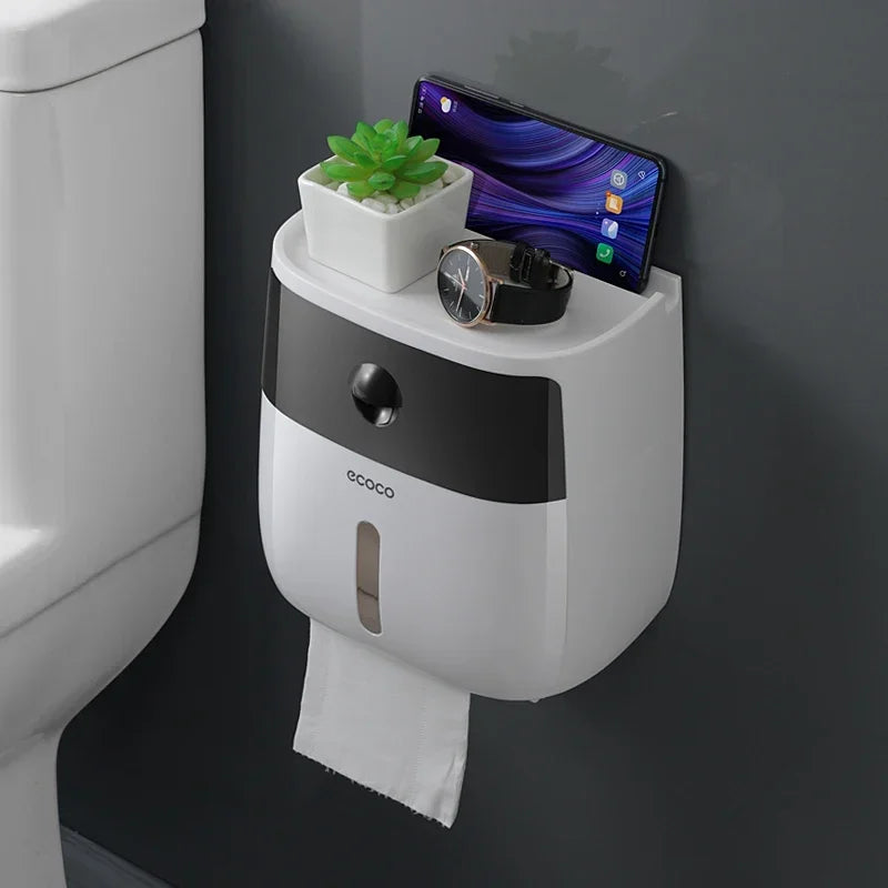 NEW Arrivals Waterproof Double Layer Portable Toilet Paper Holder Plastic Bathroom Storage Dispenser for Organized Roll Paper Accessory Home Bathroom Supplies