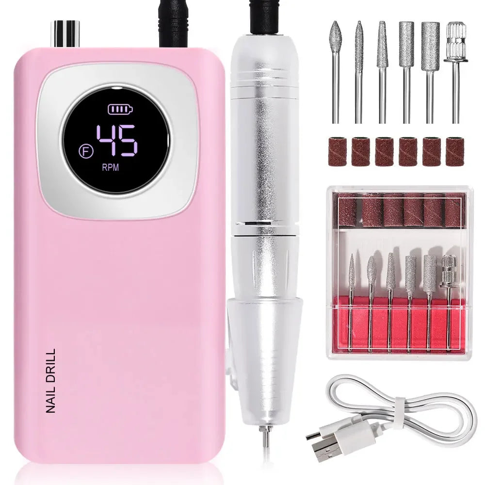 NEW Arrivals Rechargeable Nail Drill Machine with LCD Display Low Noise, Professional Nail Polish Grinder Nail Accessories Set Hot Sales Manicure Pedicure Devices Nail Care Tools Set Cosmetics Supplies