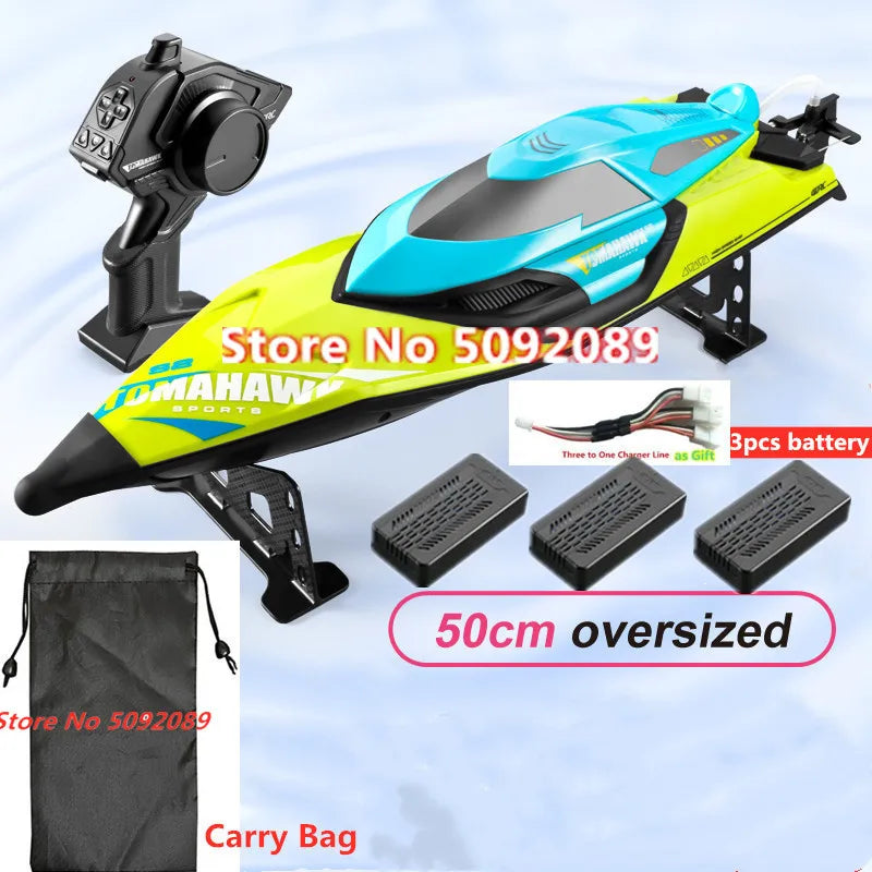 NEW Set 70KM/H High Speed 50CM Big 200M with Remote Control + 3 Batteries Ship Boat Rowing Waterproof Capsize Reset RC Racing Boat Speedboat Add Carry Bag Adults Kids Water Sports Supplies