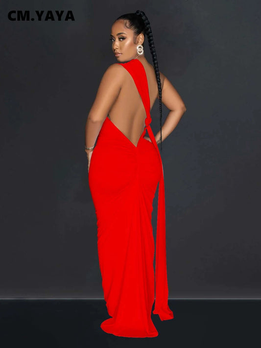 NEW S-2XL 4 Colors Women One Shoulder Sleeveless Roll Splicing Ruched Backless Maxi Dress Vestidos Sexy Clubwear Party Evening Dresses