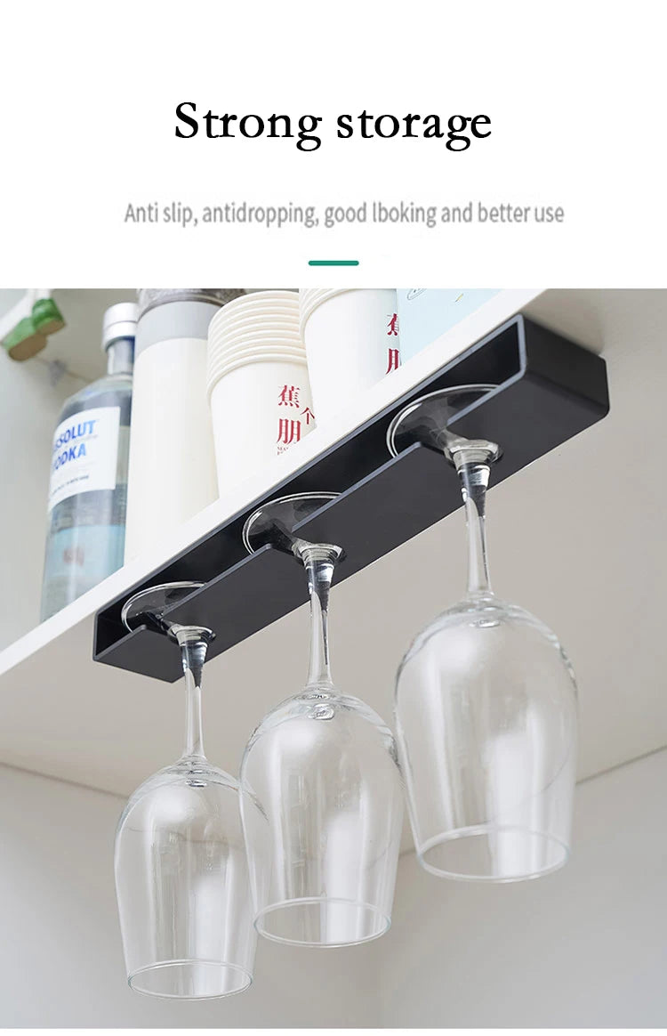 2 PCS Set Black/White Color Wine Glass Holder Hanging Wine Glass Holder Under Shelf Plastic Stemware Rack Glassware Drying Storage Hanger For Kitchen Bar