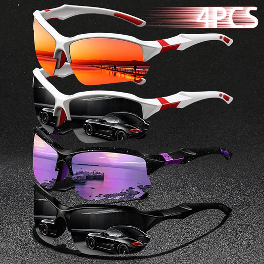 NEW Arrivals 4 PCS Set Night Vision Ice Mirror Sunglasses NEW Fashion Vintage Half Frame Driving Fishing Cycling Sports Sunglasses Men Women Mountaineering Sun Glasses UV400 Eyewear