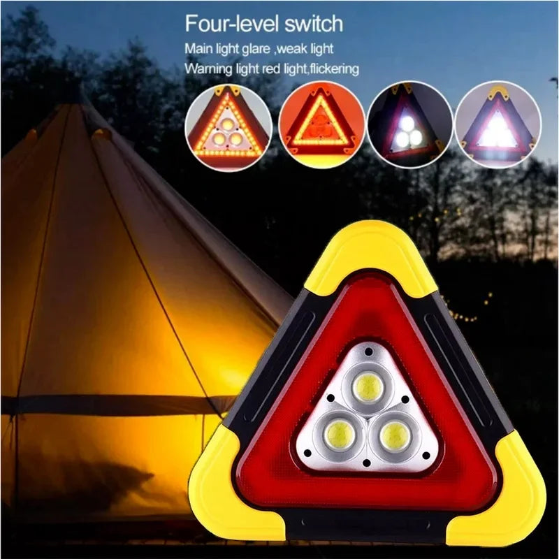 NEW Tripod Warning Light LED Multi-Function Car Emergency Light USB Phone/Solar Charging Car Triangle Safety Warning Sign with Camping Light Car Accessories