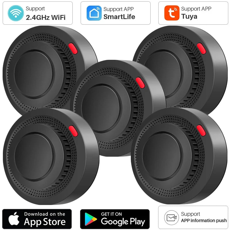 1/2/3/4//5 PCS Set Wi-Fi APP Control Remote Smoke Detector Wireless Photoelectric Sensor Fire Alarm Home Kitchen Hotels Business Mall Factory Security System Work with Smart Life Alert Sound Alarm
