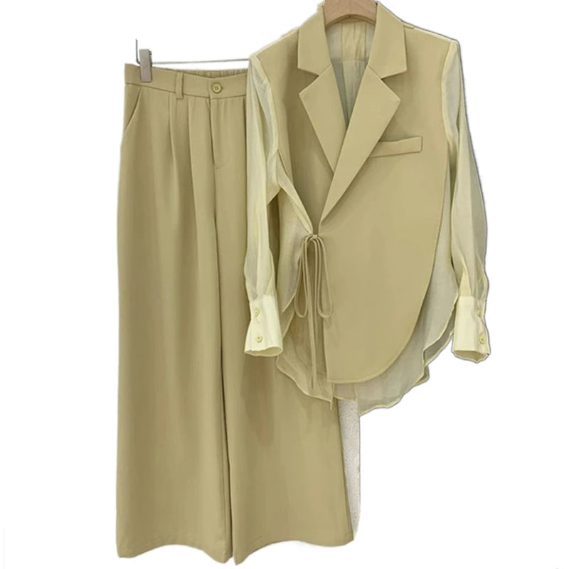 2PCS Set Luxury Women Summer Workwear Shirt Patchwork Short/Long Blazers Shorts Suits  New  Office Lady Lace Up Tops Pants Outfits Ladies Luxury Fashion Clothing Supplies