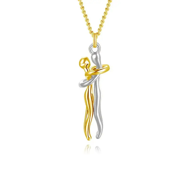 Hug Couples Pendant Necklace 50cm Chain for Him and Her, The Tale of Two Lovers Jewelry, Affectionate Hug Necklaces Couple for Women Men