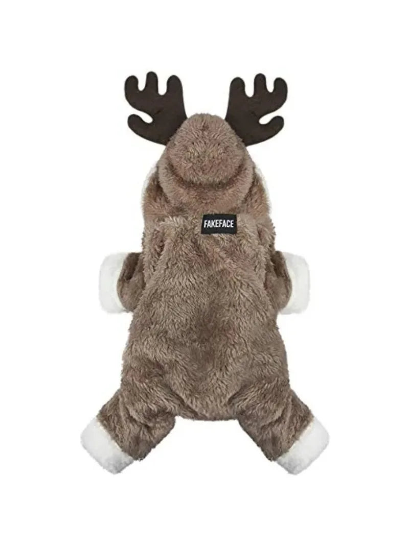 Pet Reindeer Role Play Halloween Christmas Moose Costume Puppy Hoodie Coat Jacket Clothes Wool Warm Hooded Jumpsuit Costume