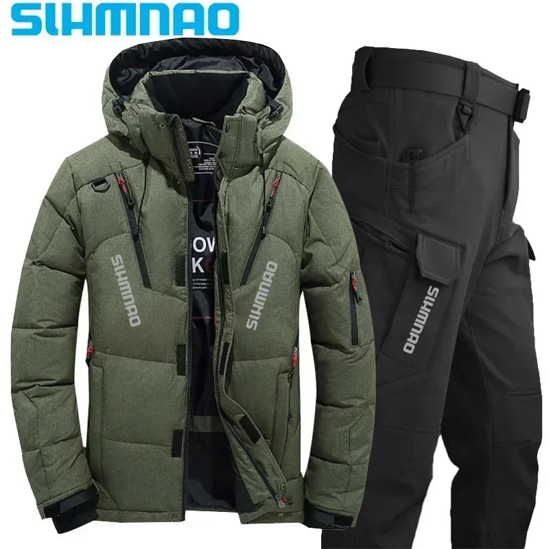 NEW M(50kg) - 4XL (100KG) 7 Colors -40* Degrees  Men's Goose Down Jacket and Tactical Pants, Winter Fishing Suit, Warm, Snow Skiing, Mountain Climbing, Hunting Sportswear