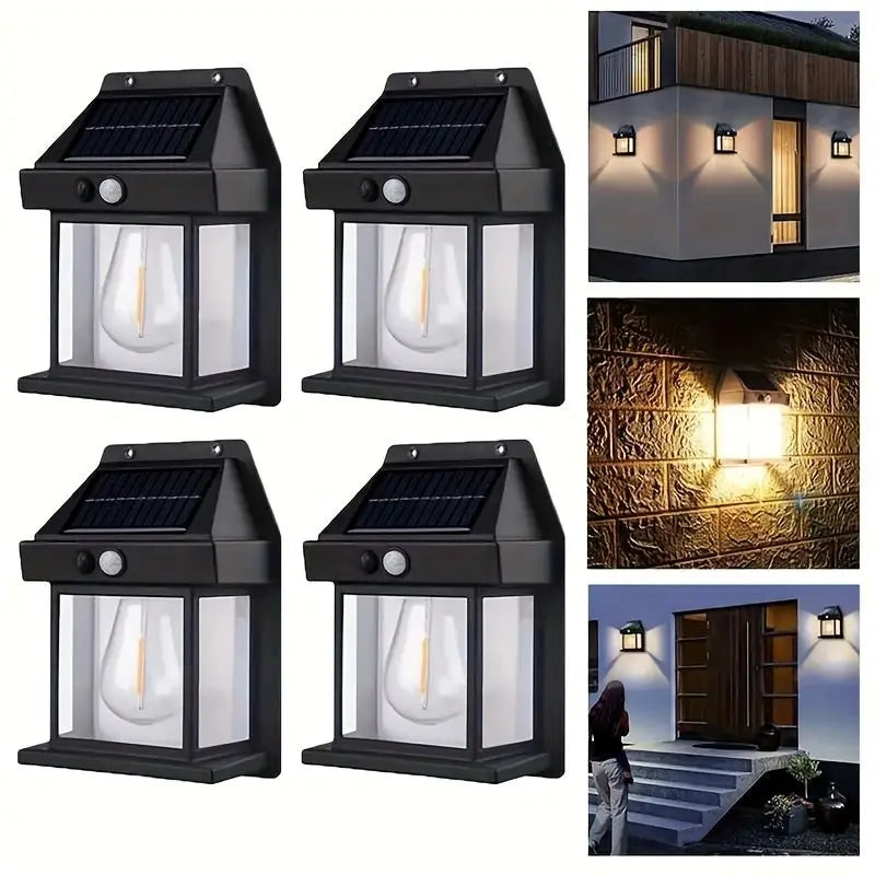 NEW 4 PCS Set Solar LED Wall Lights IP44 with 3 Mode Button Controls for Outdoor Villa Garden Courtyard Lighting Decoration