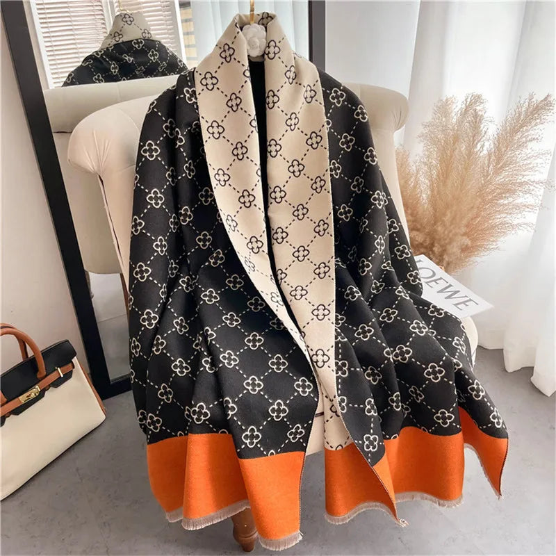 Cashmere Brand Warm Poncho Shawl Scarf Luxury Print Thick Pashmina Winter Blanket Wraps Bufanda Casual Hijab Stoles Echarpe