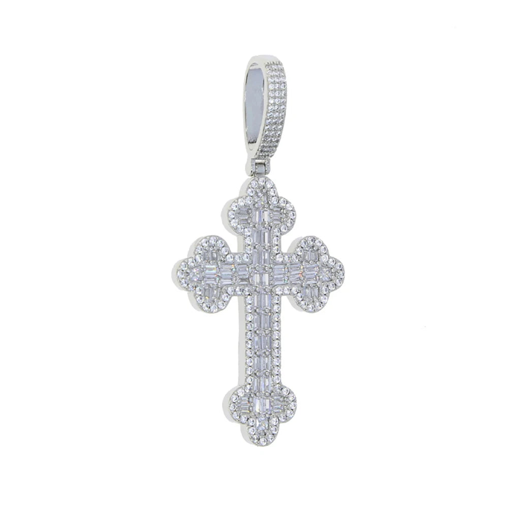 New Iced Out Cross Pendant Necklace For Women Men Bling Prong Setting Cubic Zirconia Cross Charm Luxury Hip Hop Fashion Jewelry Accessories.