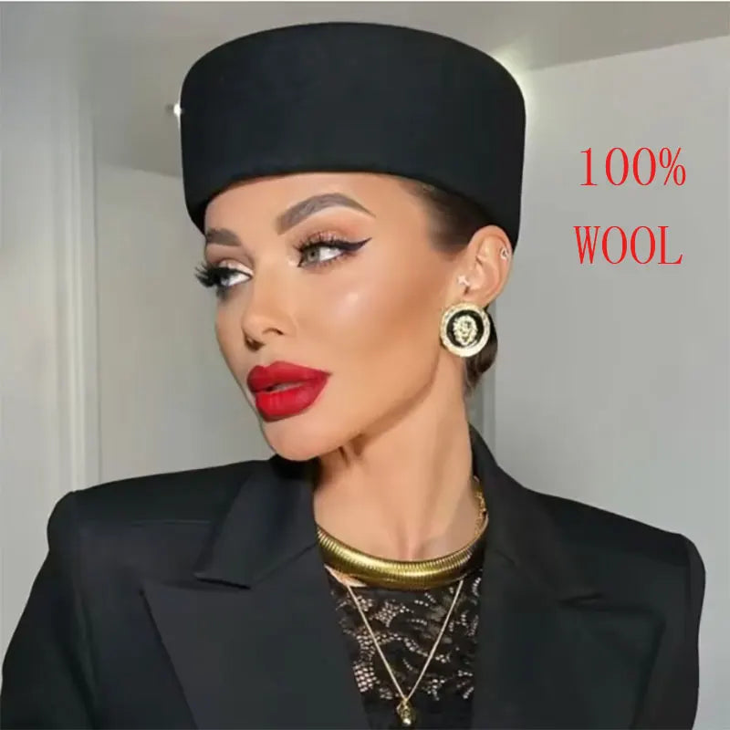 12 Colors Uzbekistan Retro Flight Attendant Ball Hat Women's 100% Wool Felt Beret Party Charming Hat Wedding Cocktail Party Medicine Box Hat